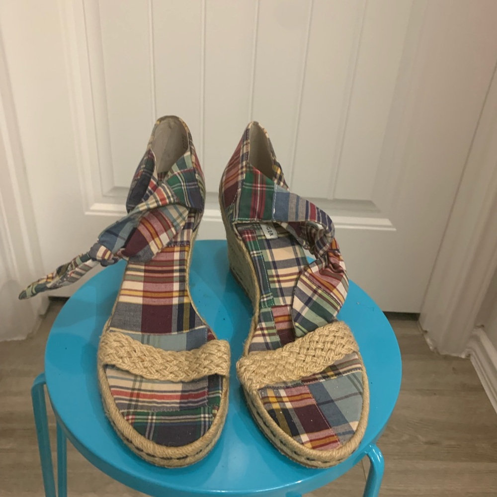 Plaid Espadrille Wedge Sandals